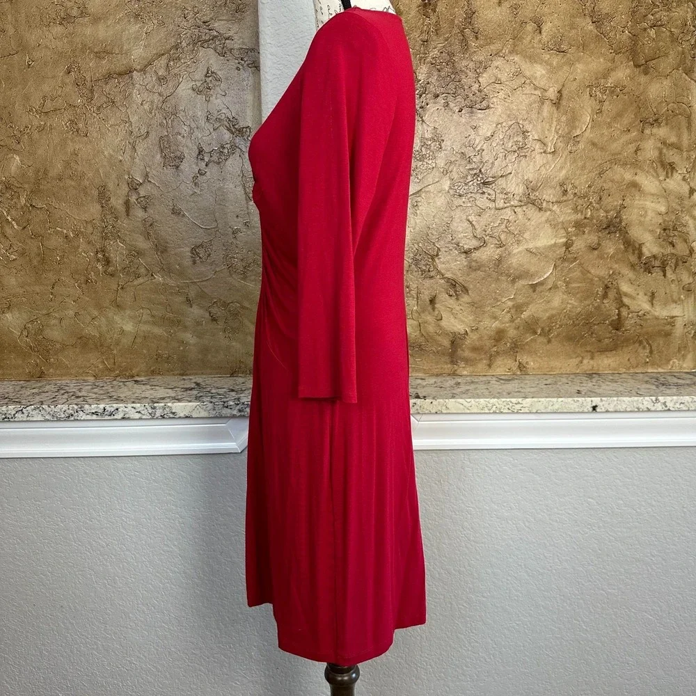Tommy Bahama Dress Womens Medium Tambour‎ Panel Shirred 3/4 Sleeve Ruched Red